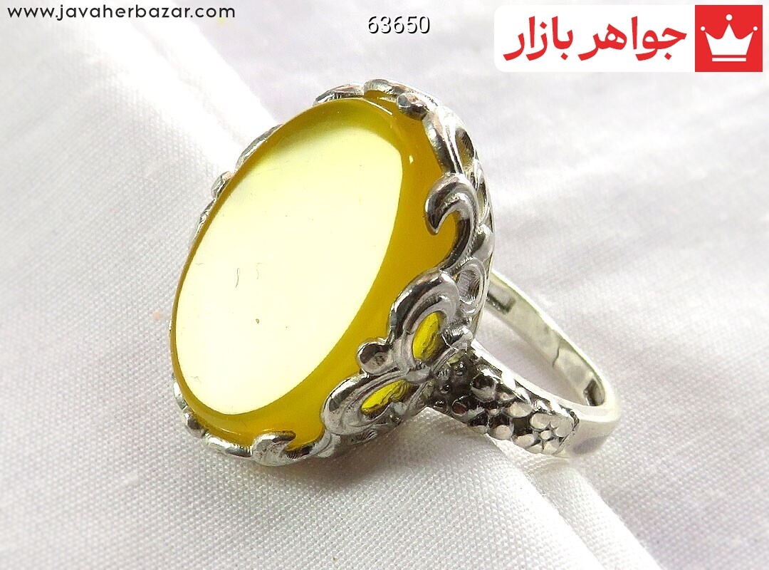 انگشتر نقره عقیق زرد طرح آنیتا زنانه [شرف الشمس] رنگ تقویت شده